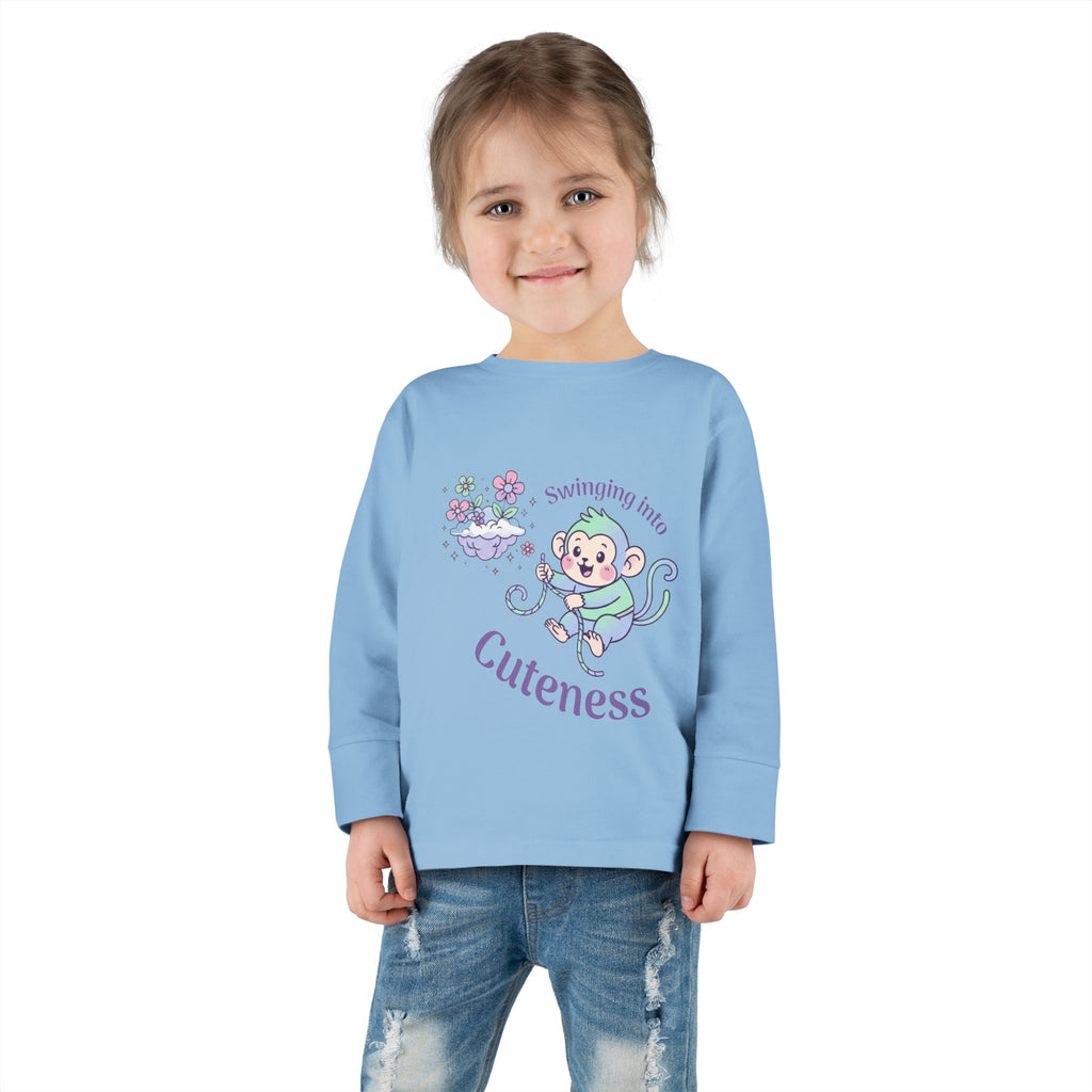 Toddler Long Sleeve Tee — 'Something About Cuteness' Baby Monkey Graphic