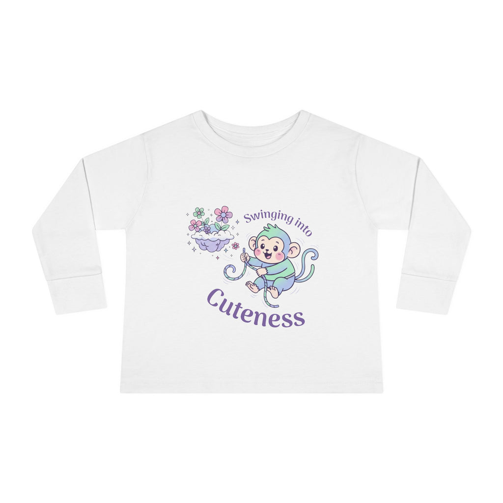Toddler Long Sleeve Tee — 'Something About Cuteness' Baby Monkey Graphic