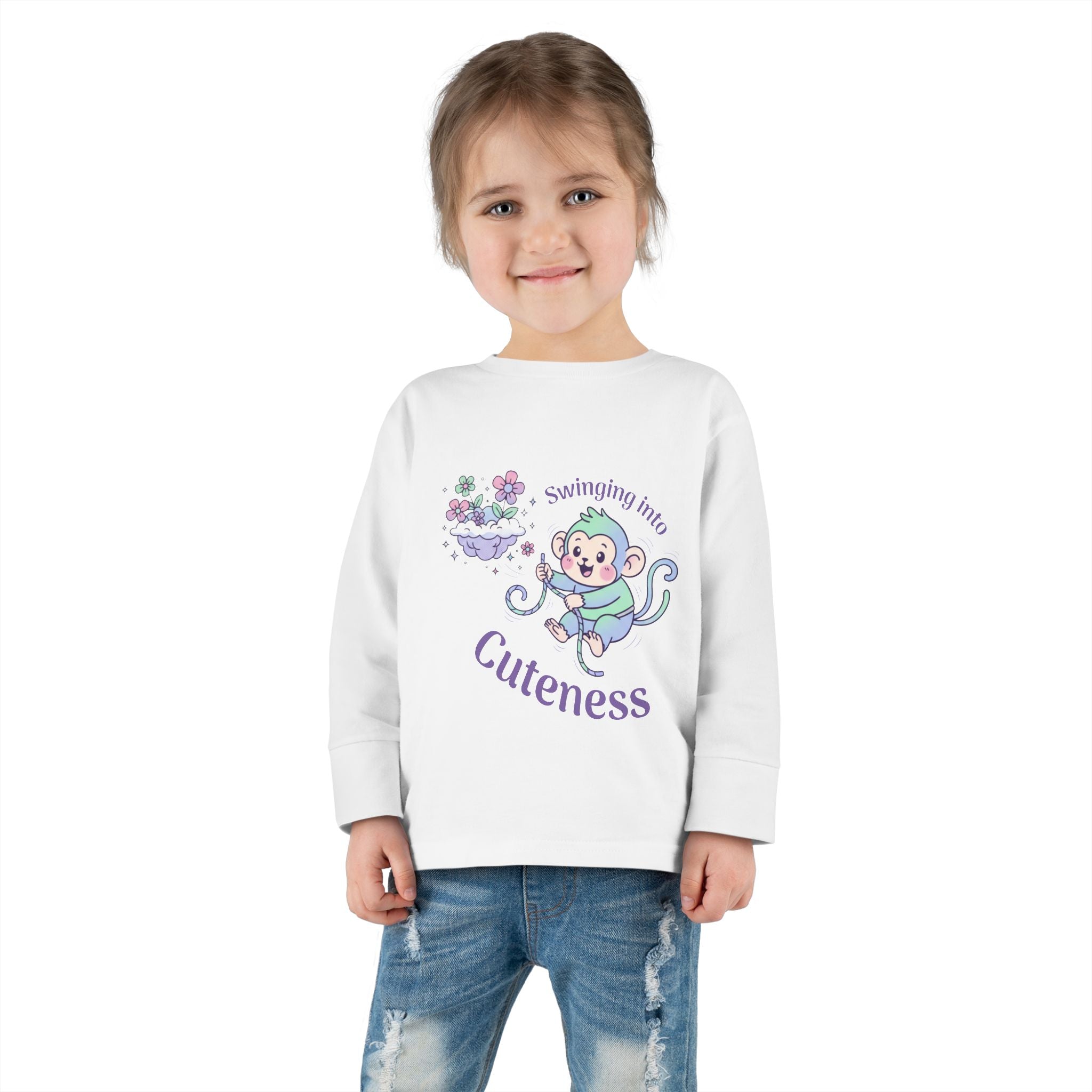Toddler Long Sleeve Tee — 'Something About Cuteness' Baby Monkey Graphic