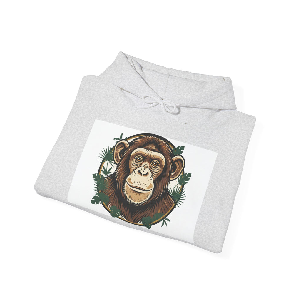 Chimpanzee Portrait Hoodie | Monkey Face with Tropical Leaves