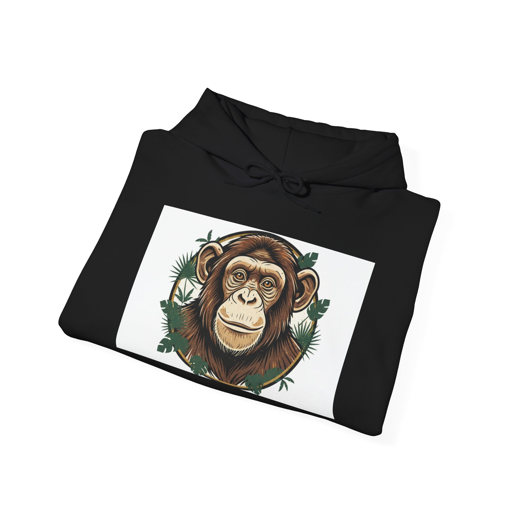 Chimpanzee Portrait Hoodie | Monkey Face with Tropical Leaves
