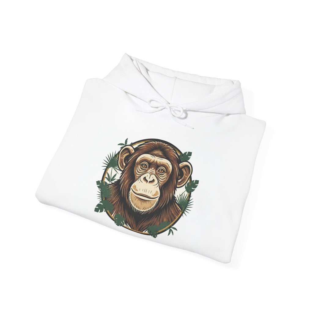Chimpanzee Portrait Hoodie | Monkey Face with Tropical Leaves
