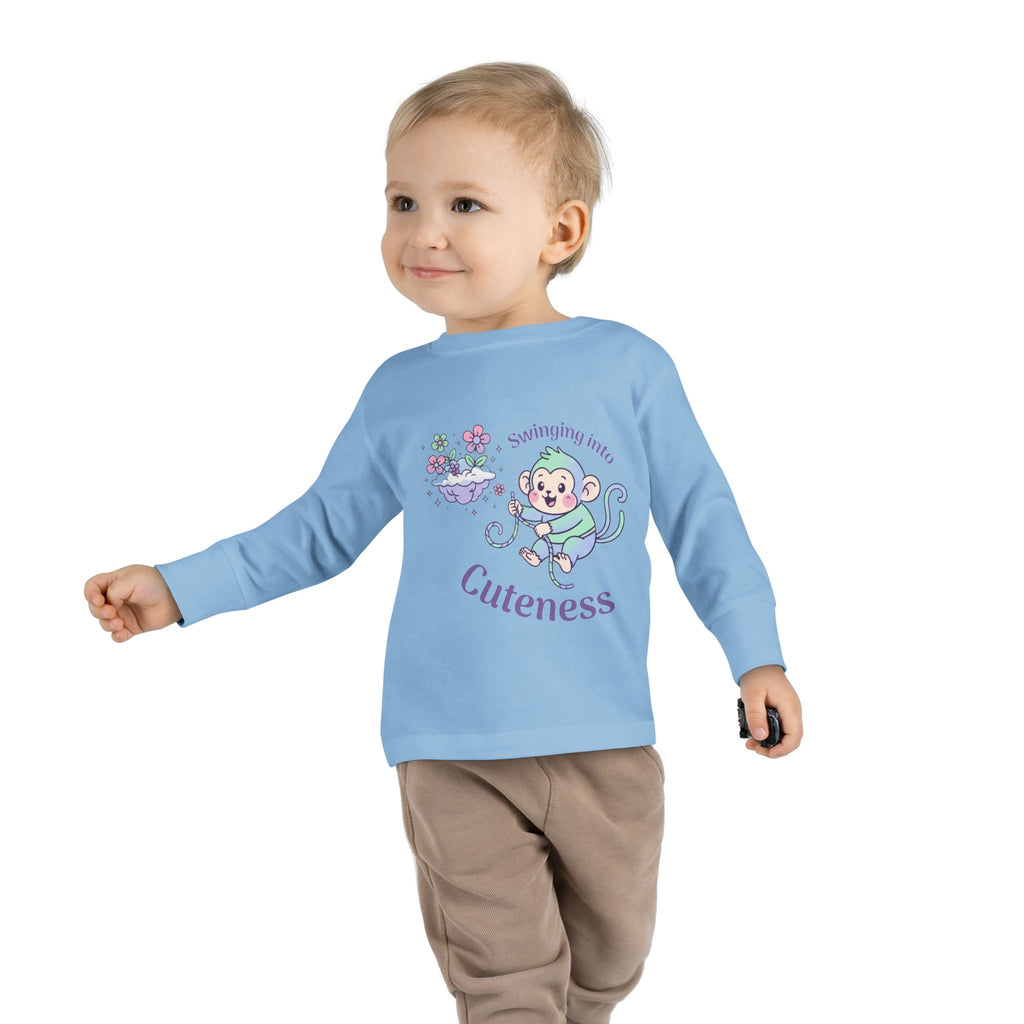 Toddler Long Sleeve Tee — 'Something About Cuteness' Baby Monkey Graphic