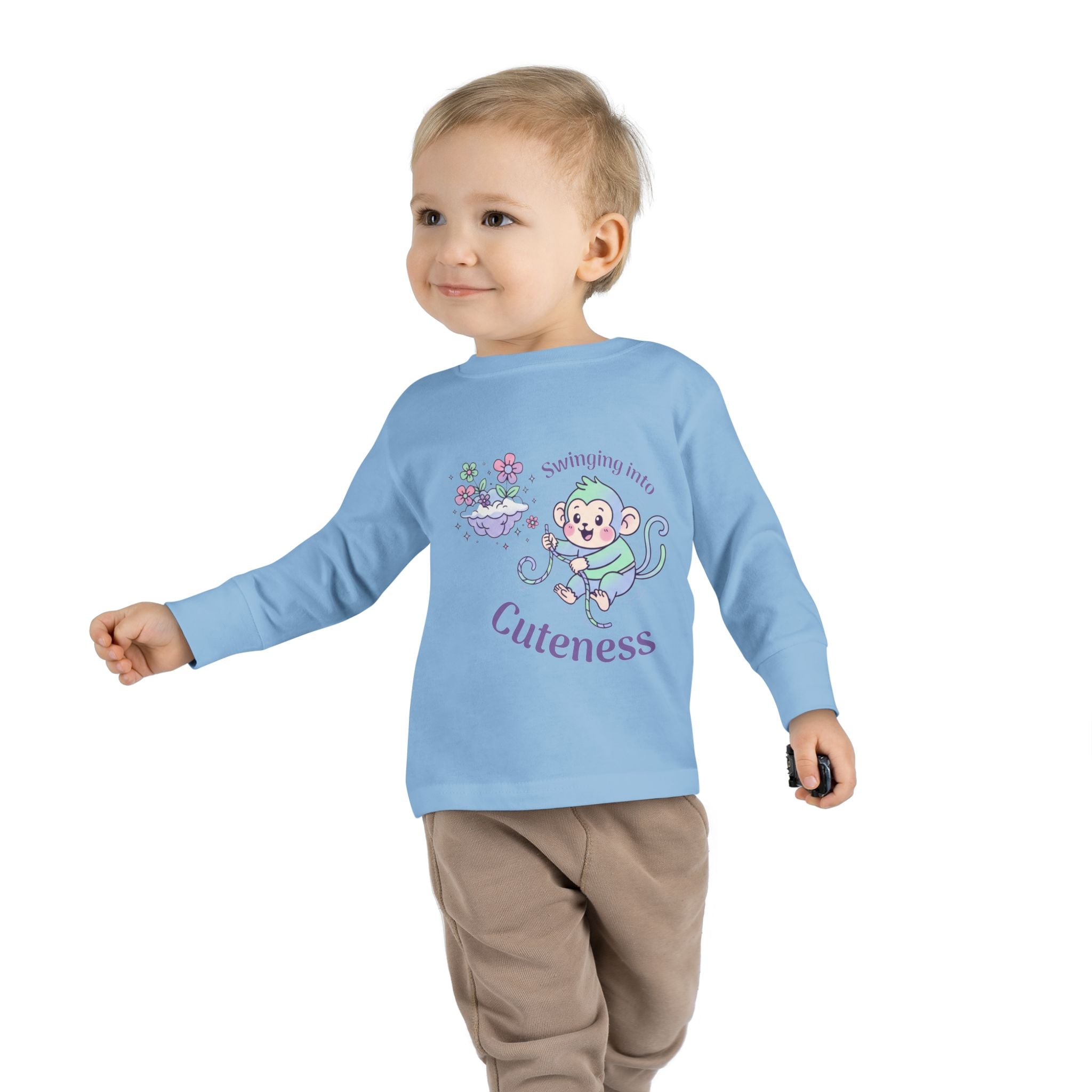 Toddler Long Sleeve Tee — 'Something About Cuteness' Baby Monkey Graphic