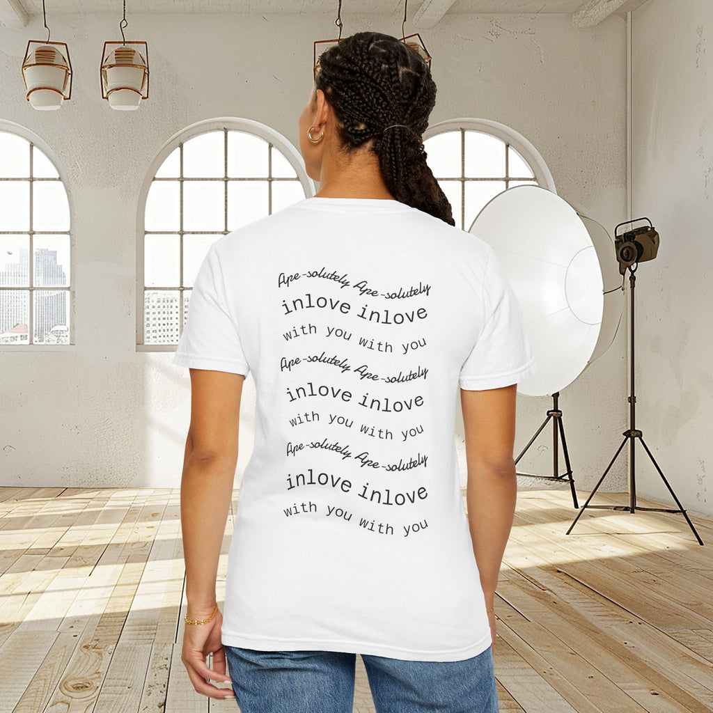 InLove Graphic T-Shirt — Small Front Cartoon & Repeated Back Text Print