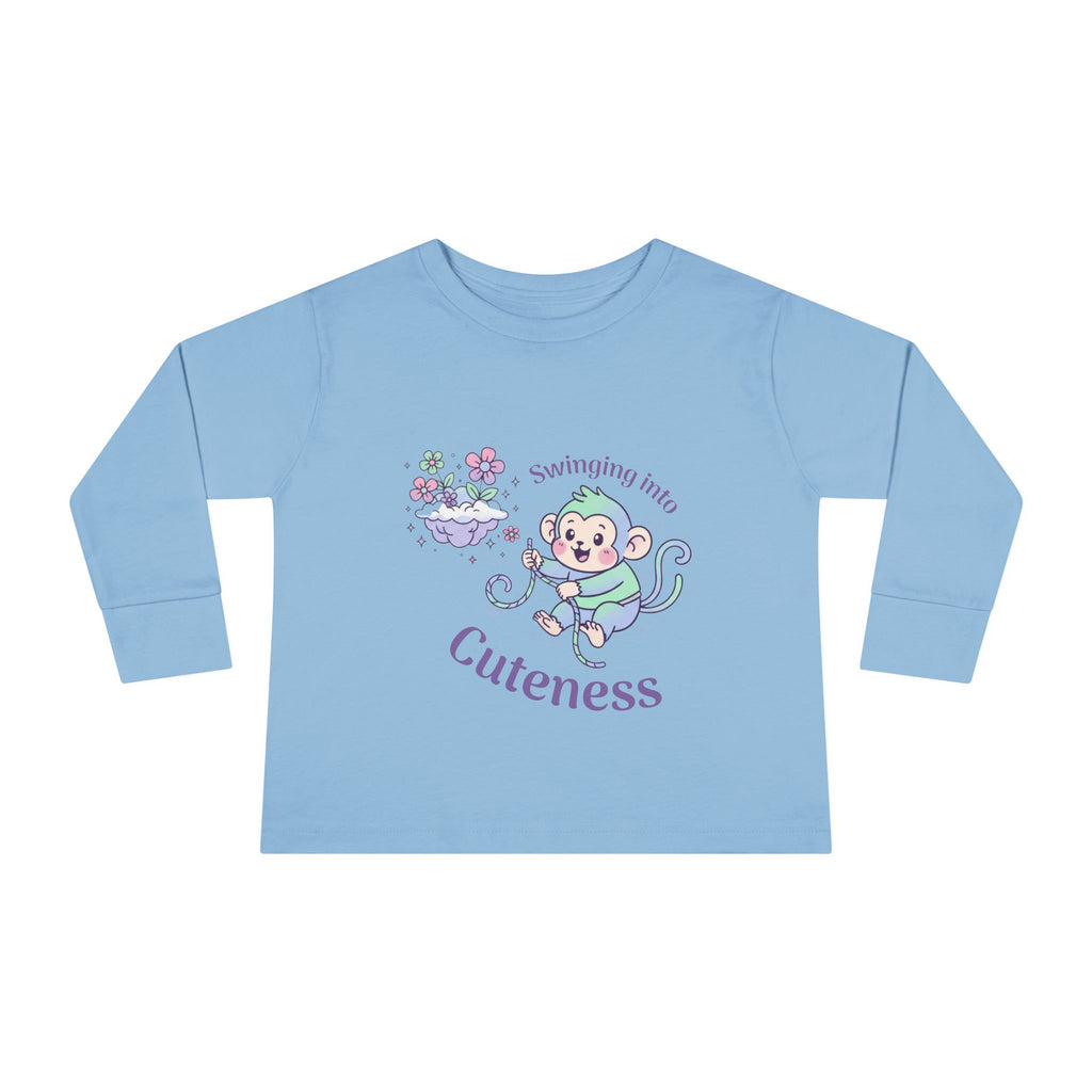 Toddler Long Sleeve Tee — 'Something About Cuteness' Baby Monkey Graphic