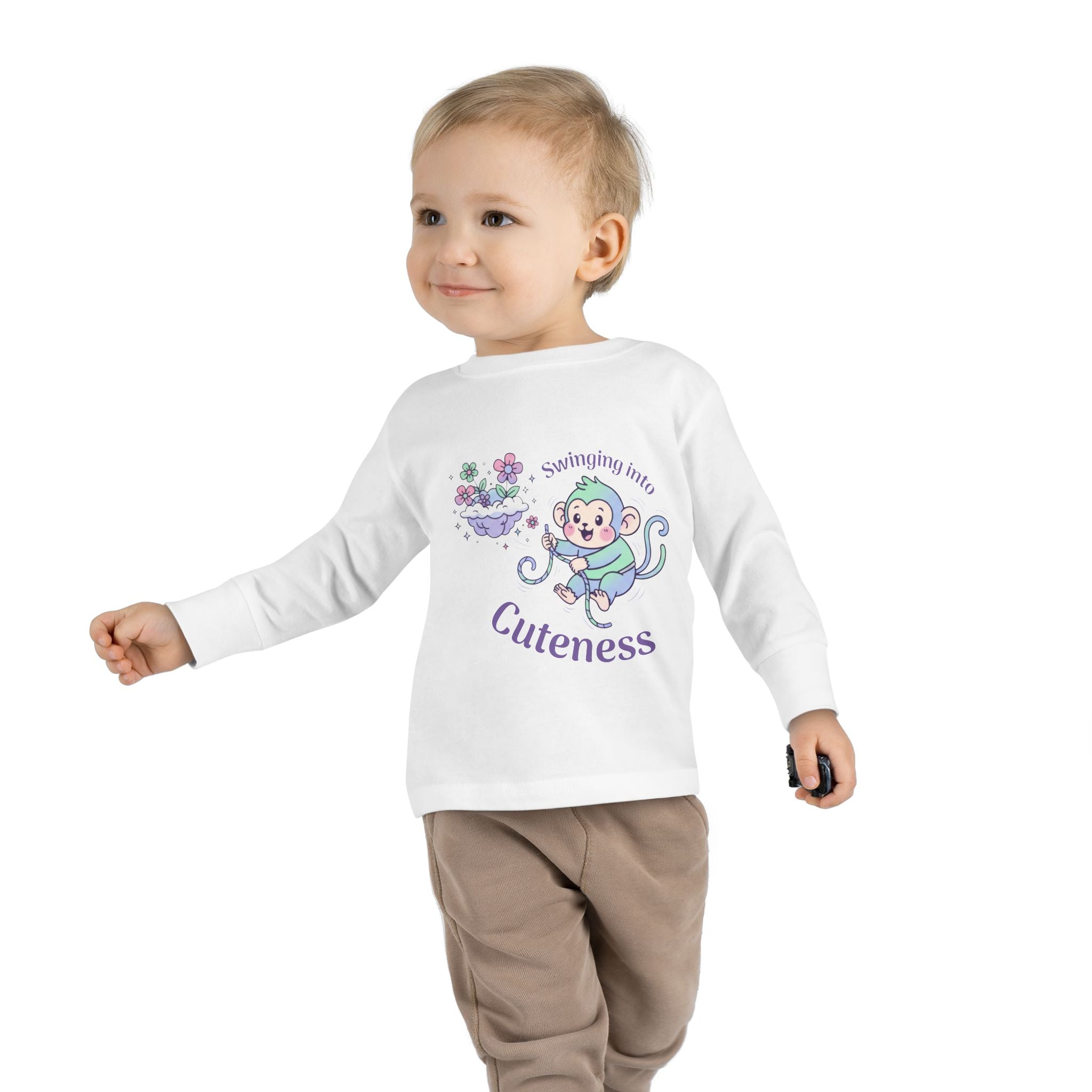 Toddler Long Sleeve Tee — 'Something About Cuteness' Baby Monkey Graphic