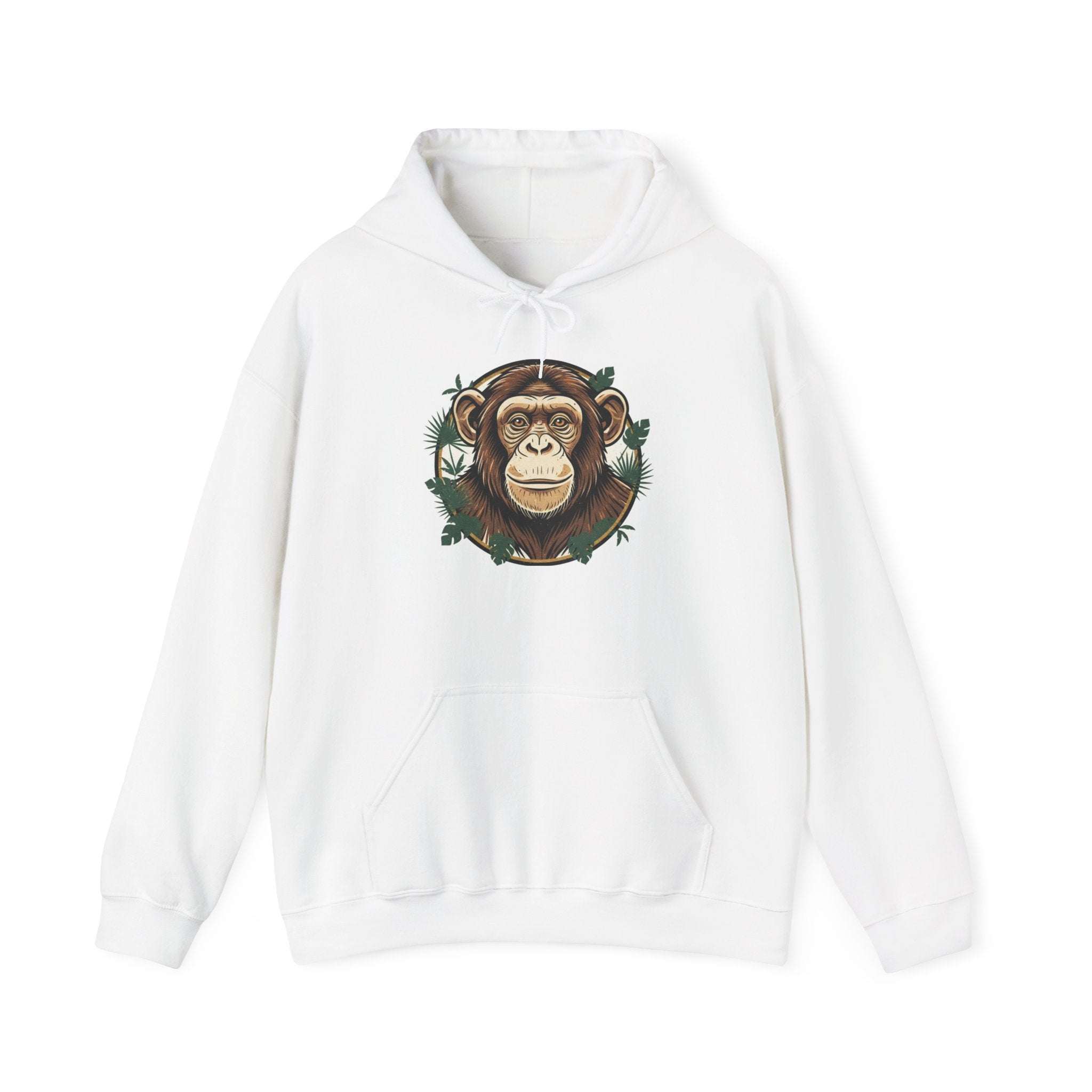 Chimpanzee Portrait Hoodie | Monkey Face with Tropical Leaves